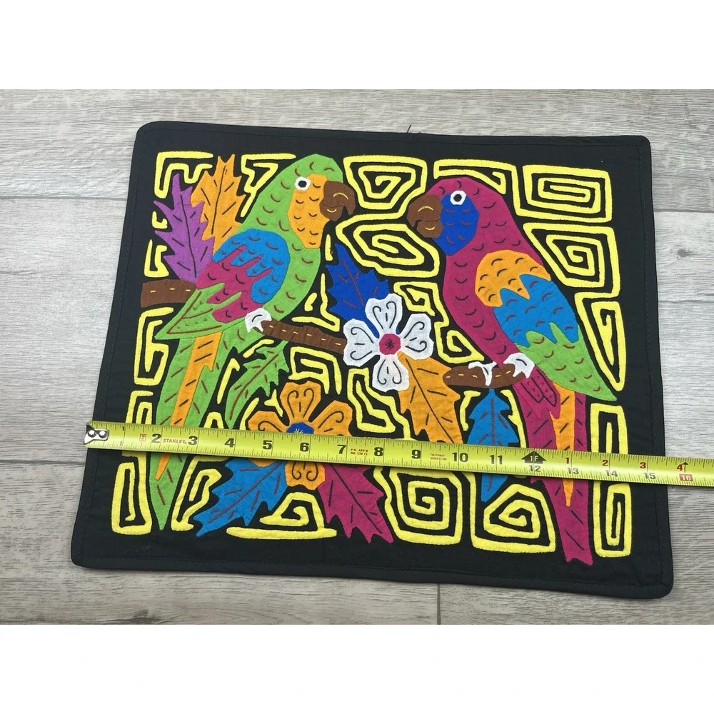 Vintage Mola Kuna Parakeet Birds Tropical Panama Star Folk Art Wall-Art Placemat